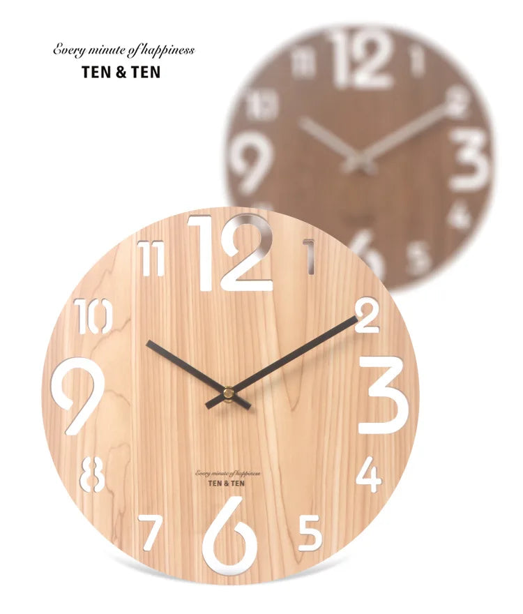 Wooden 3D Wall Clock Modern Design Nordic Brief Living Room Decoration Kitchen Clock Art Hollow Wall Watch Home Decor 12 inch