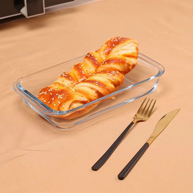 Glass Baking Pan Rectangular Heat-resistant Baking Pan Microwave Oven Special Grilled Fish Plate Baked Rice Plate Dumpling