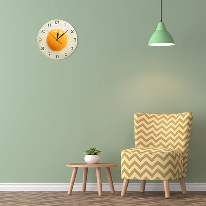 Sunny Side Up Fried Egg Kitchen Wall Clock 3D Flat Design Breakfast Food Wall Art Dining Room Interior Decor Silent Wall Watch