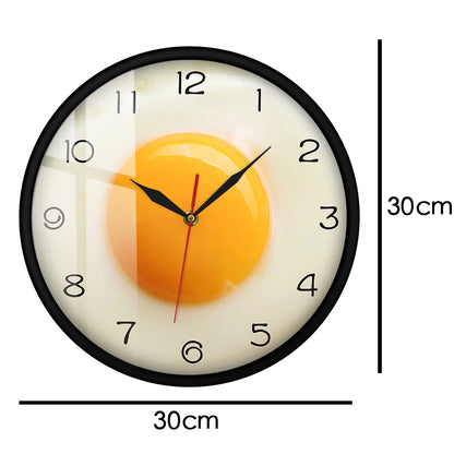 Sunny Side Up Fried Egg Kitchen Wall Clock 3D Flat Design Breakfast Food Wall Art Dining Room Interior Decor Silent Wall Watch