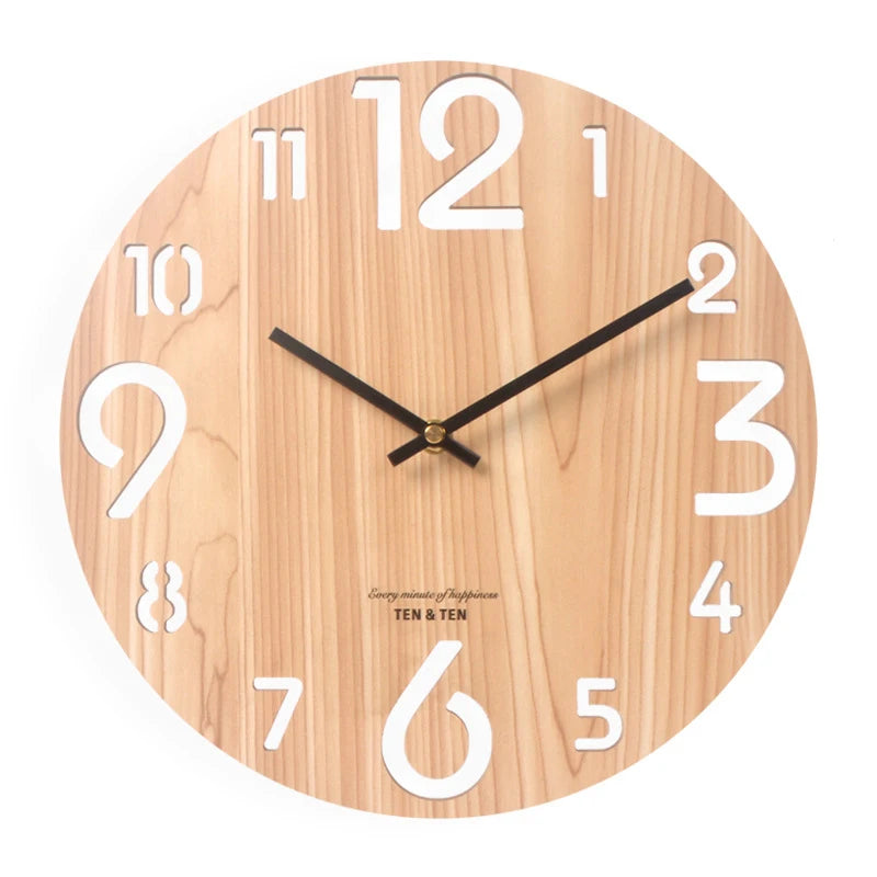 Wooden 3D Wall Clock Modern Design Nordic Brief Living Room Decoration Kitchen Clock Art Hollow Wall Watch Home Decor 12 inch