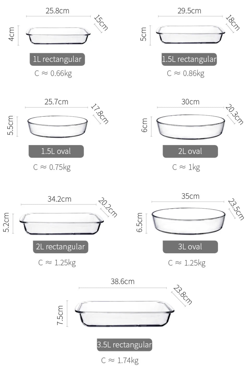 Glass Baking Dishes Pan Rectangle Oval Bakeware Oven Roasting Lasagna Pan Food Storage