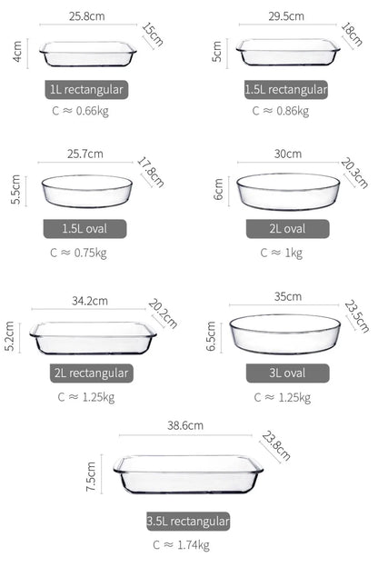 Glass Baking Dishes Pan Rectangle Oval Bakeware Oven Roasting Lasagna Pan Food Storage