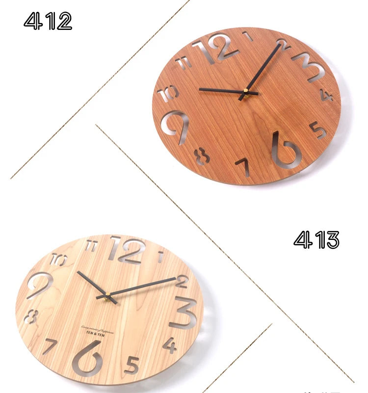 Wooden 3D Wall Clock Modern Design Nordic Brief Living Room Decoration Kitchen Clock Art Hollow Wall Watch Home Decor 12 inch