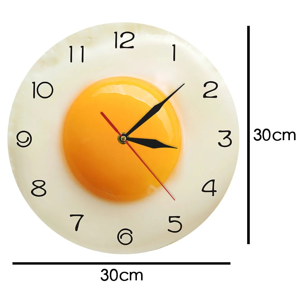 Sunny Side Up Fried Egg Kitchen Wall Clock 3D Flat Design Breakfast Food Wall Art Dining Room Interior Decor Silent Wall Watch