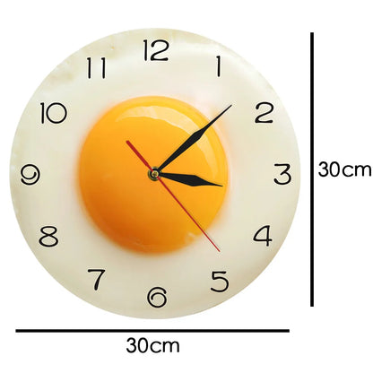 Sunny Side Up Fried Egg Kitchen Wall Clock 3D Flat Design Breakfast Food Wall Art Dining Room Interior Decor Silent Wall Watch