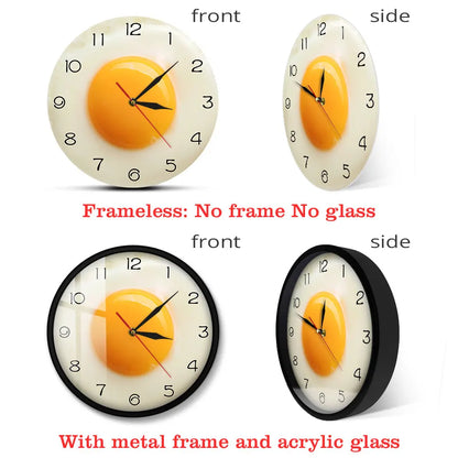 Sunny Side Up Fried Egg Kitchen Wall Clock 3D Flat Design Breakfast Food Wall Art Dining Room Interior Decor Silent Wall Watch