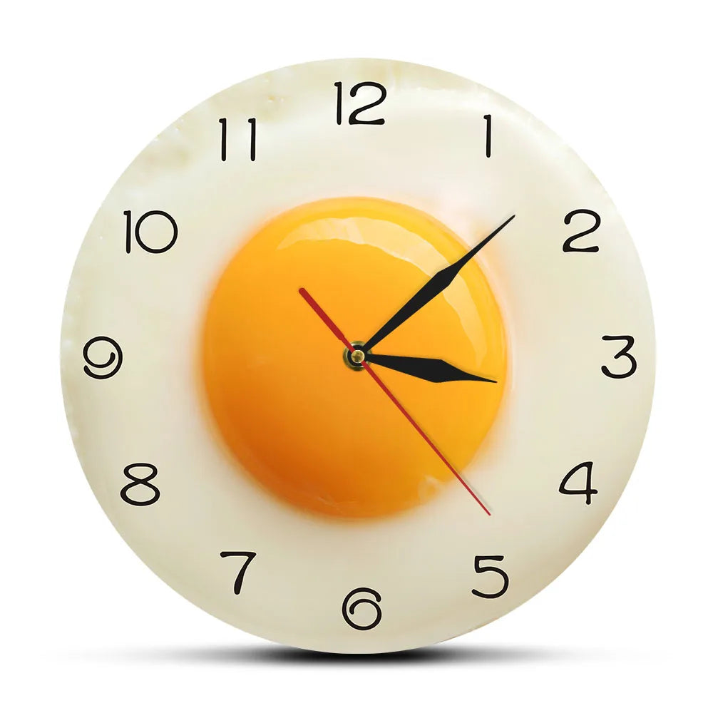 Sunny Side Up Fried Egg Kitchen Wall Clock 3D Flat Design Breakfast Food Wall Art Dining Room Interior Decor Silent Wall Watch