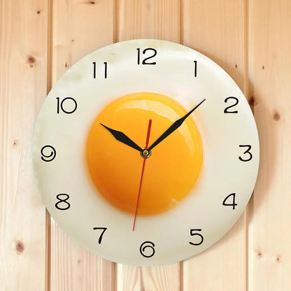 Sunny Side Up Fried Egg Kitchen Wall Clock 3D Flat Design Breakfast Food Wall Art Dining Room Interior Decor Silent Wall Watch