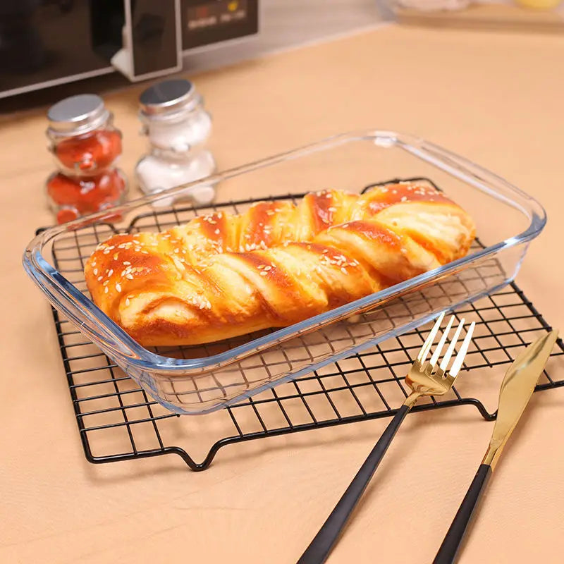 Glass Baking Pan Rectangular Heat-resistant Baking Pan Microwave Oven Special Grilled Fish Plate Baked Rice Plate Dumpling