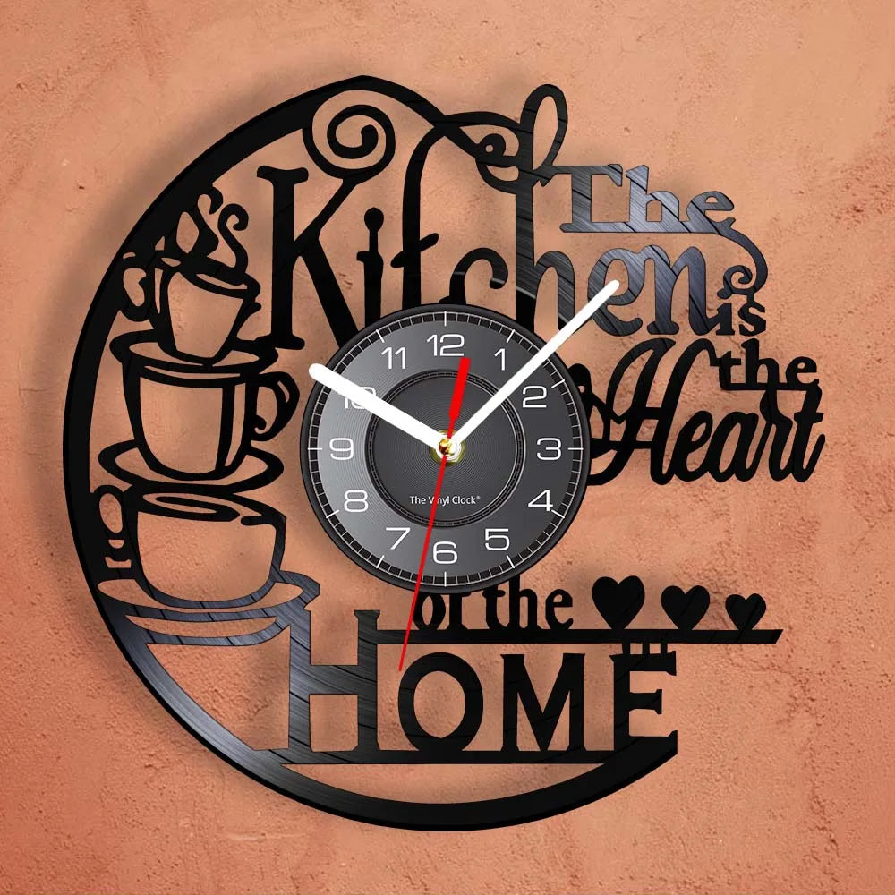 The Kitchen The Heart of The Home Inspired Vinyl Record Clock Modern Design Vinyl Wall Watch Kitchen Decor Noiseless Timepieces