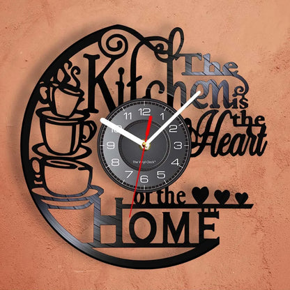 The Kitchen The Heart of The Home Inspired Vinyl Record Clock Modern Design Vinyl Wall Watch Kitchen Decor Noiseless Timepieces