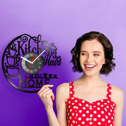 The Kitchen The Heart of The Home Inspired Vinyl Record Clock Modern Design Vinyl Wall Watch Kitchen Decor Noiseless Timepieces