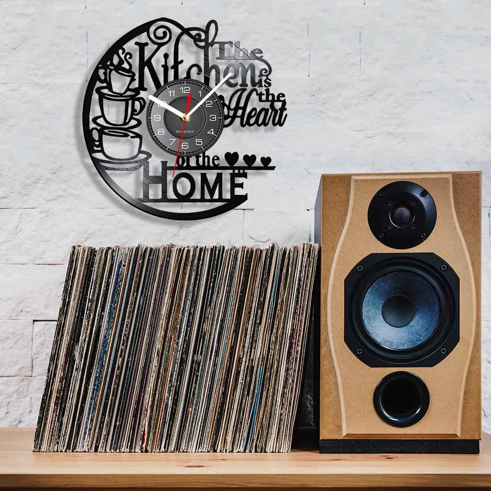 The Kitchen The Heart of The Home Inspired Vinyl Record Clock Modern Design Vinyl Wall Watch Kitchen Decor Noiseless Timepieces