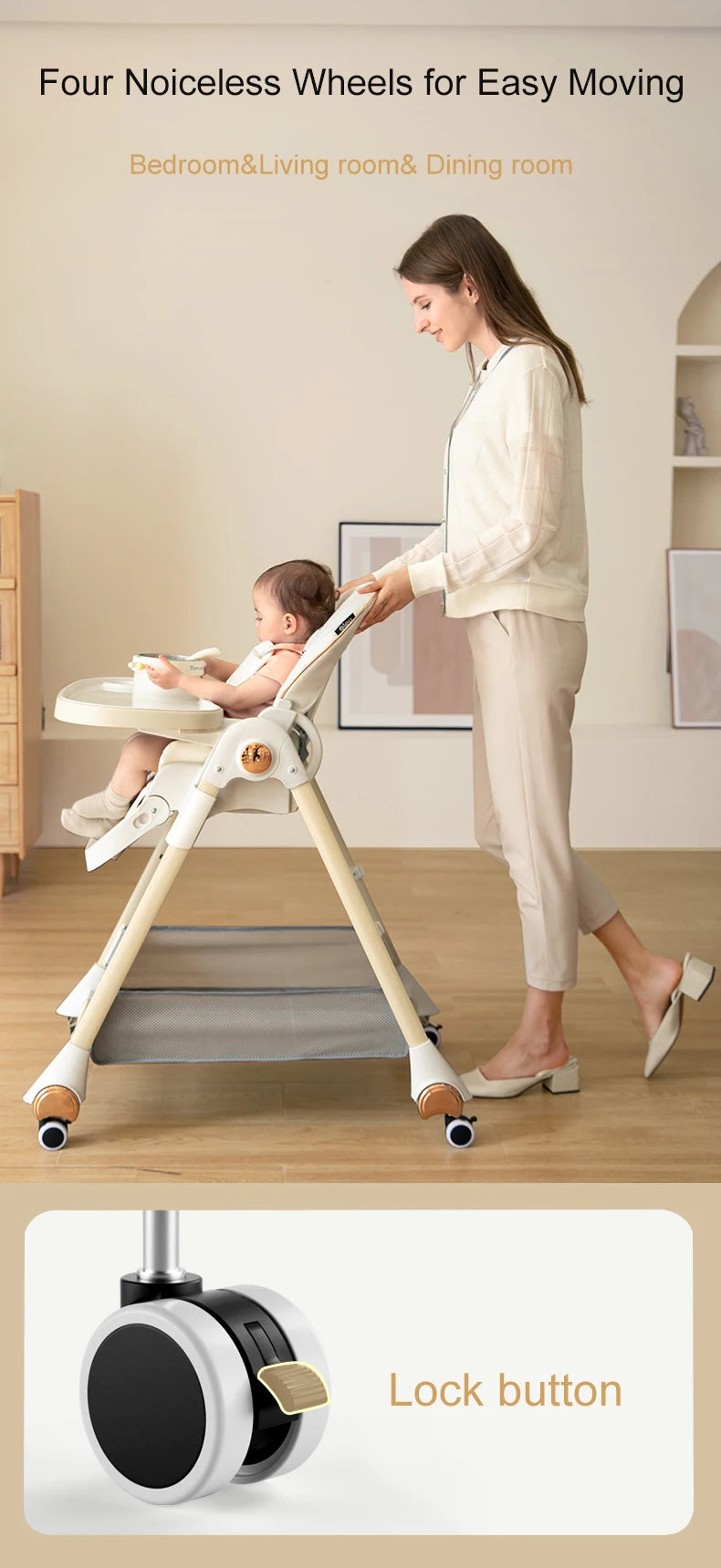 Adjustable height multifunctional foldable baby high chair