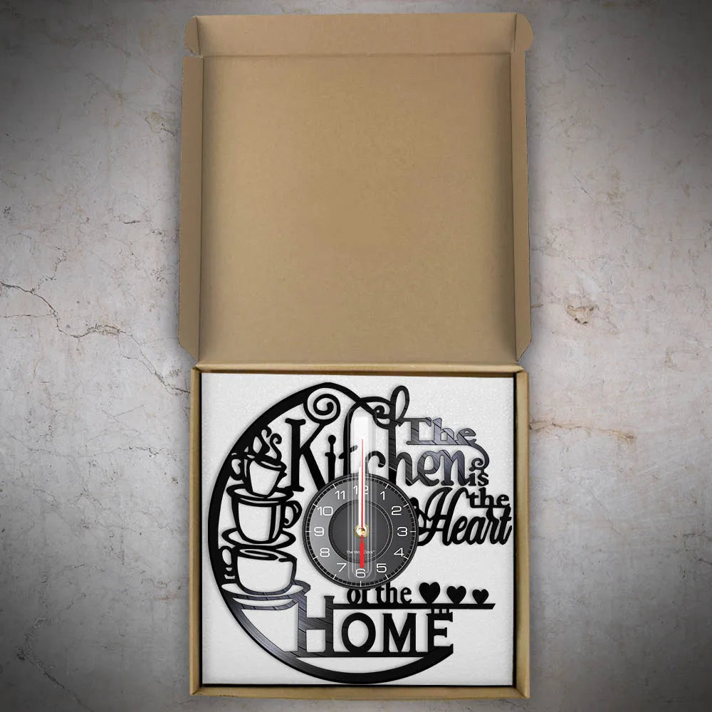 The Kitchen The Heart of The Home Inspired Vinyl Record Clock Modern Design Vinyl Wall Watch Kitchen Decor Noiseless Timepieces