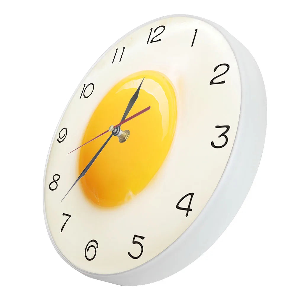 Sunny Side Up Fried Egg Kitchen Wall Clock 3D Flat Design Breakfast Food Wall Art Dining Room Interior Decor Silent Wall Watch