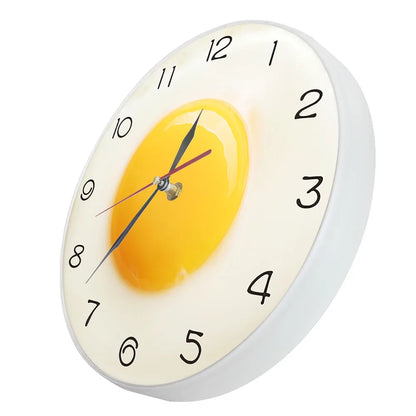 Sunny Side Up Fried Egg Kitchen Wall Clock 3D Flat Design Breakfast Food Wall Art Dining Room Interior Decor Silent Wall Watch