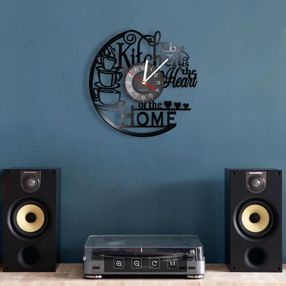 The Kitchen The Heart of The Home Inspired Vinyl Record Clock Modern Design Vinyl Wall Watch Kitchen Decor Noiseless Timepieces