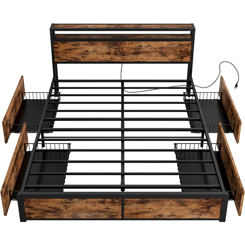 Queen Bed Frame with Storage Drawers