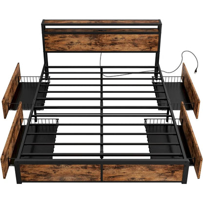 Queen Bed Frame with Storage Drawers