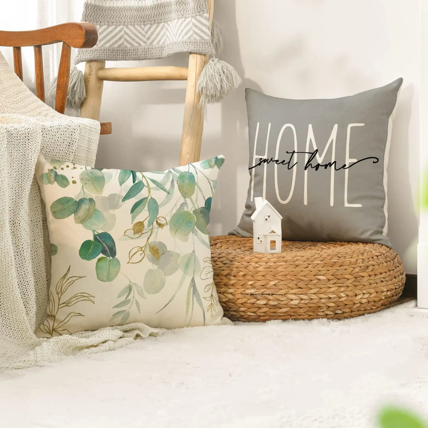 Home Sweet Home Eucalyptus Leaves Pillow Covers, Set of 4