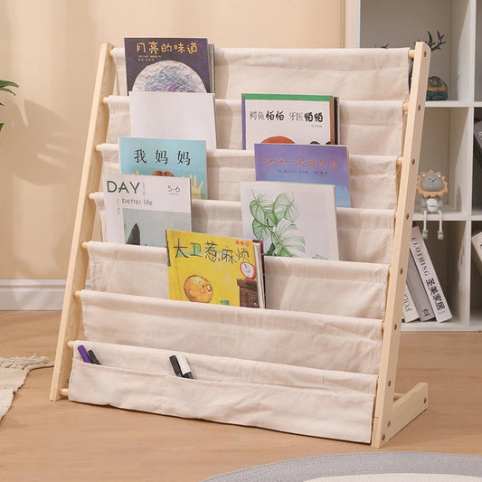 Solid wood multi-layer movable children bookshelf