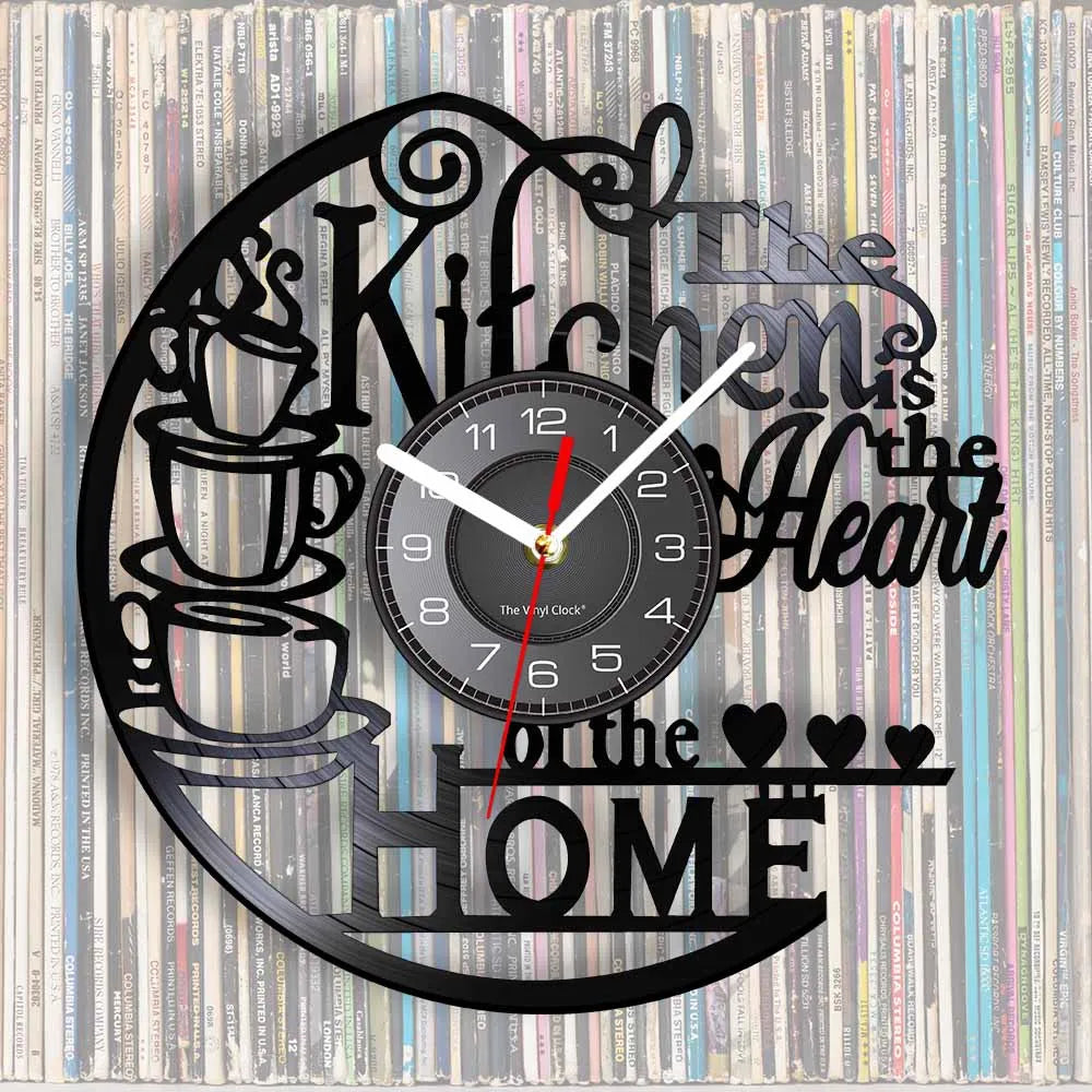 The Kitchen The Heart of The Home Inspired Vinyl Record Clock Modern Design Vinyl Wall Watch Kitchen Decor Noiseless Timepieces