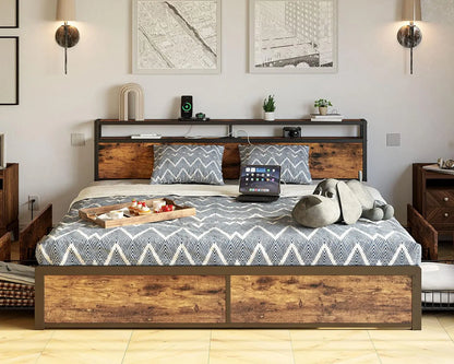 Queen Bed Frame with Storage Drawers