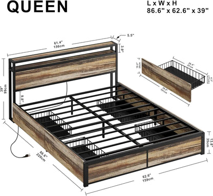 Queen Bed Frame with Storage Drawers