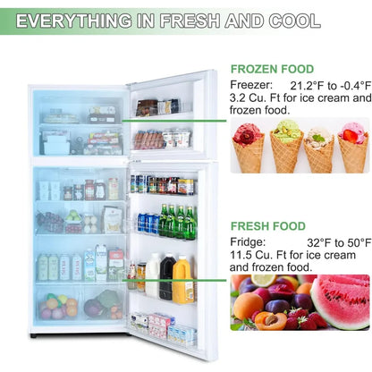 14.6 CU' Refrigerator with Freezer, Apartment Size Refrigerator Top Freezer, 2 Door Fridge with Adjustable Thermostat Control