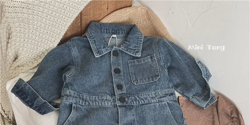 Korea Denim Long Sleeve Romper Onesie Jumpsuit