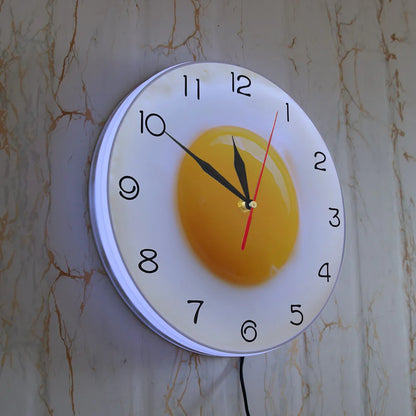 Sunny Side Up Fried Egg Kitchen Wall Clock 3D Flat Design Breakfast Food Wall Art Dining Room Interior Decor Silent Wall Watch