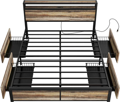 Queen Bed Frame with Storage Drawers