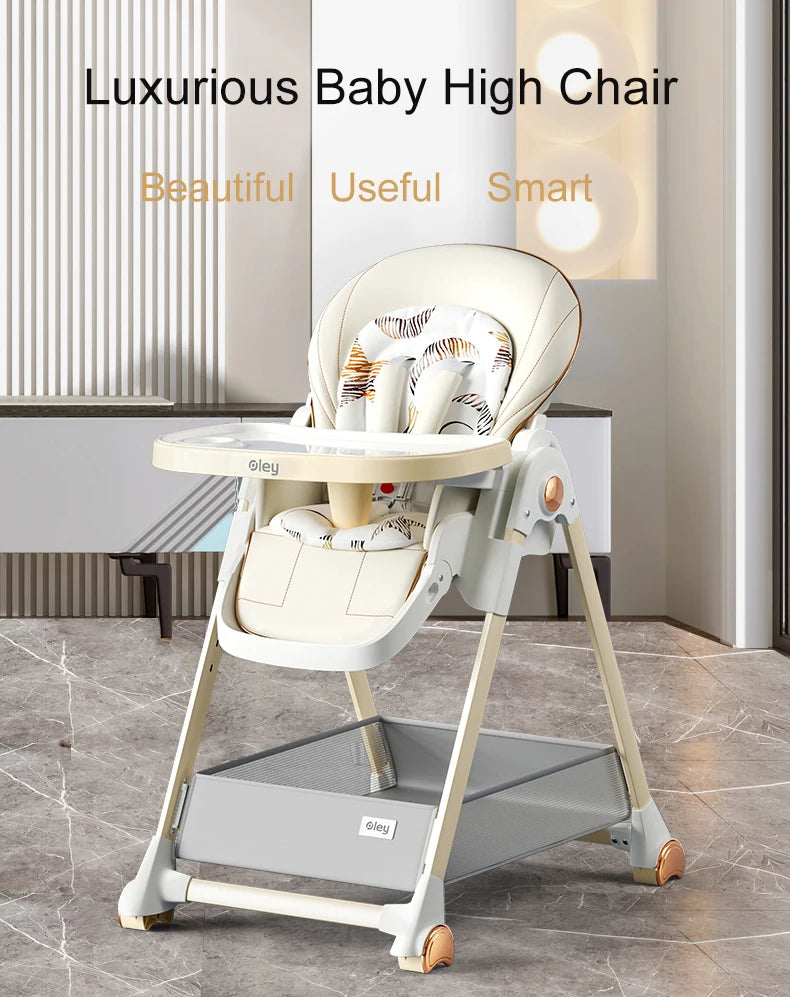 Adjustable height multifunctional foldable baby high chair