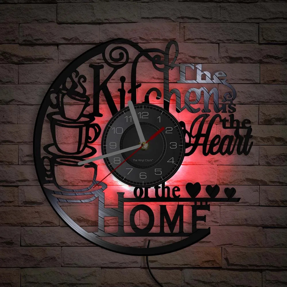 The Kitchen The Heart of The Home Inspired Vinyl Record Clock Modern Design Vinyl Wall Watch Kitchen Decor Noiseless Timepieces