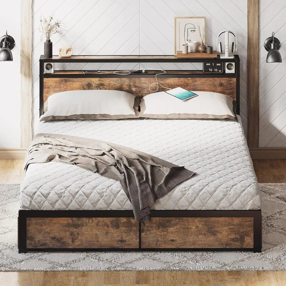 Queen Bed Frame with Storage Drawers