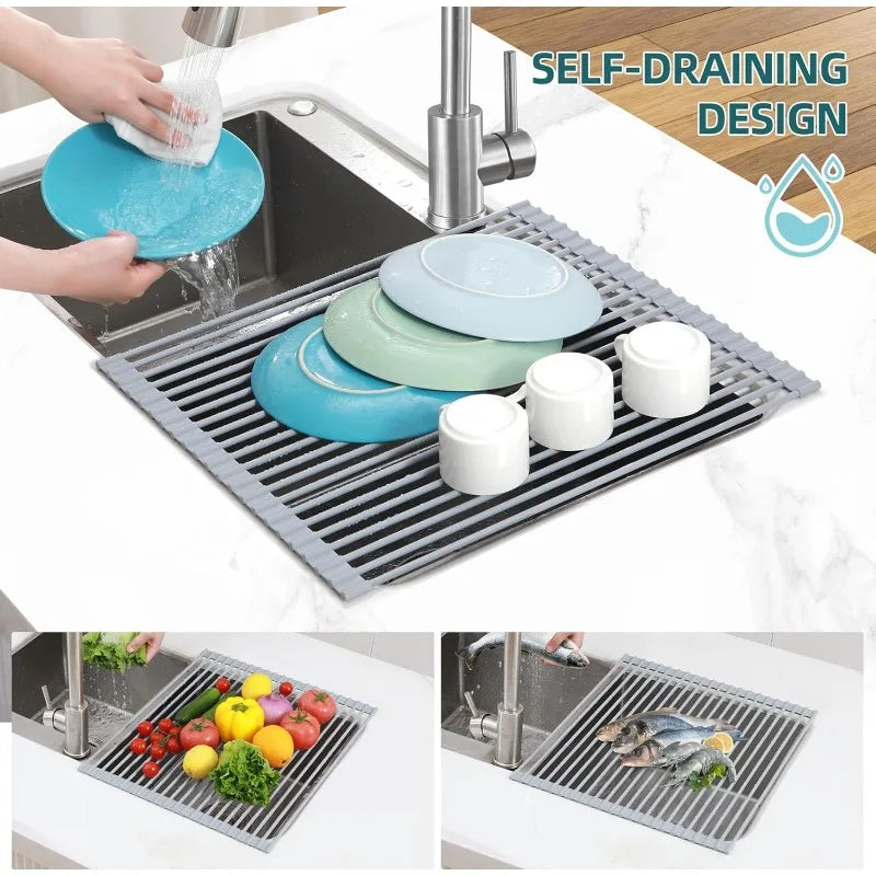 Over The Sink Roll Up Dish Drainer