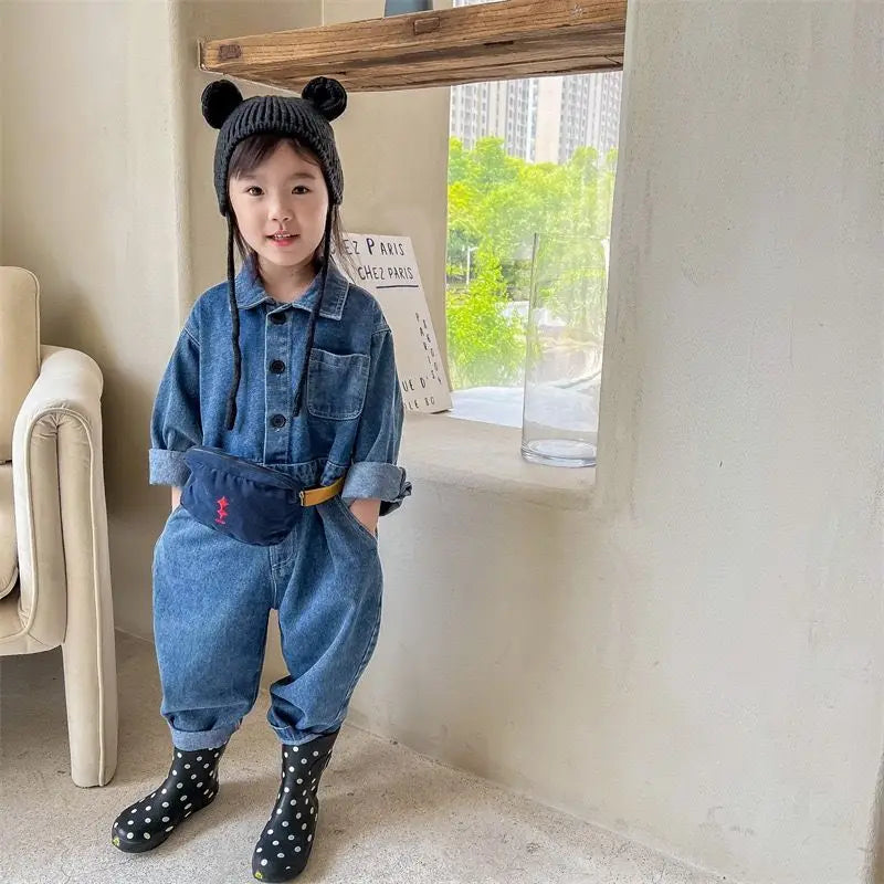 Korea Denim Long Sleeve Romper Onesie Jumpsuit