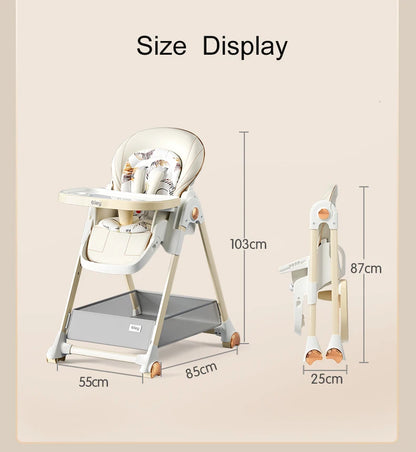 Adjustable height multifunctional foldable baby high chair