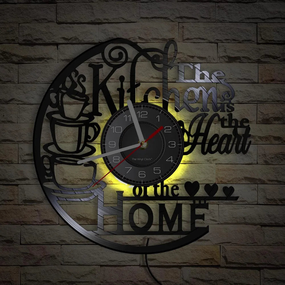 The Kitchen The Heart of The Home Inspired Vinyl Record Clock Modern Design Vinyl Wall Watch Kitchen Decor Noiseless Timepieces