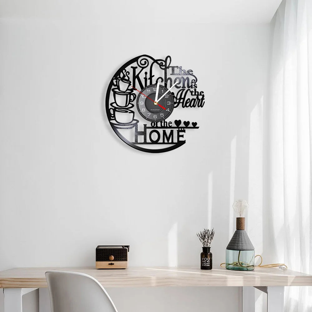 The Kitchen The Heart of The Home Inspired Vinyl Record Clock Modern Design Vinyl Wall Watch Kitchen Decor Noiseless Timepieces