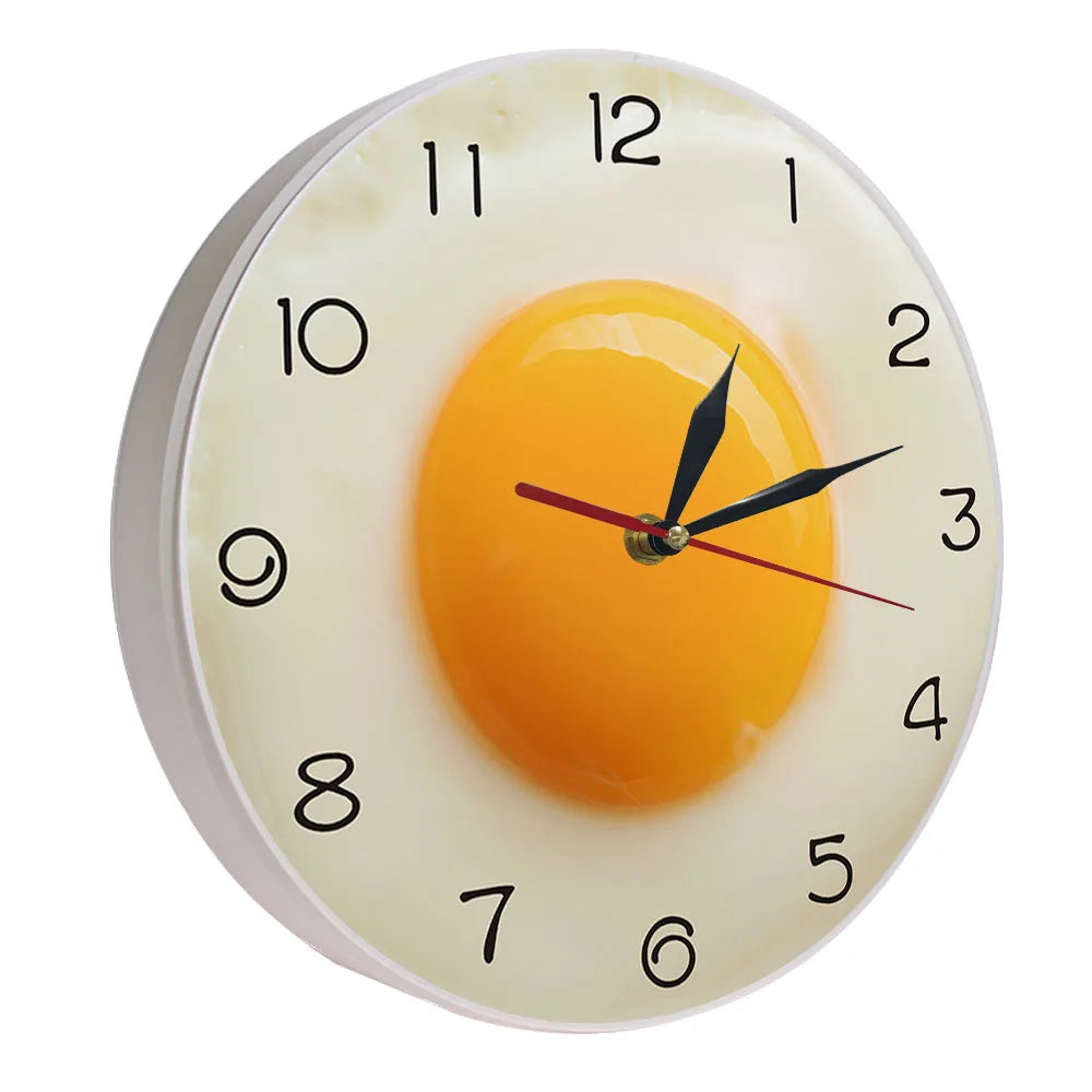 Sunny Side Up Fried Egg Kitchen Wall Clock 3D Flat Design Breakfast Food Wall Art Dining Room Interior Decor Silent Wall Watch