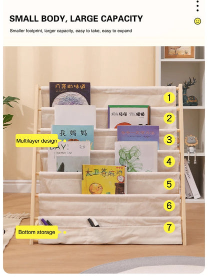 Solid wood multi-layer movable children bookshelf